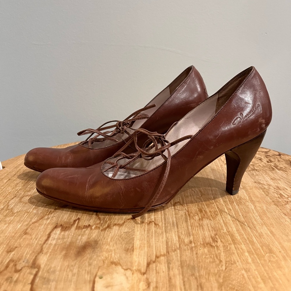 John Fluevog Teapot Darjeeling heels—brown